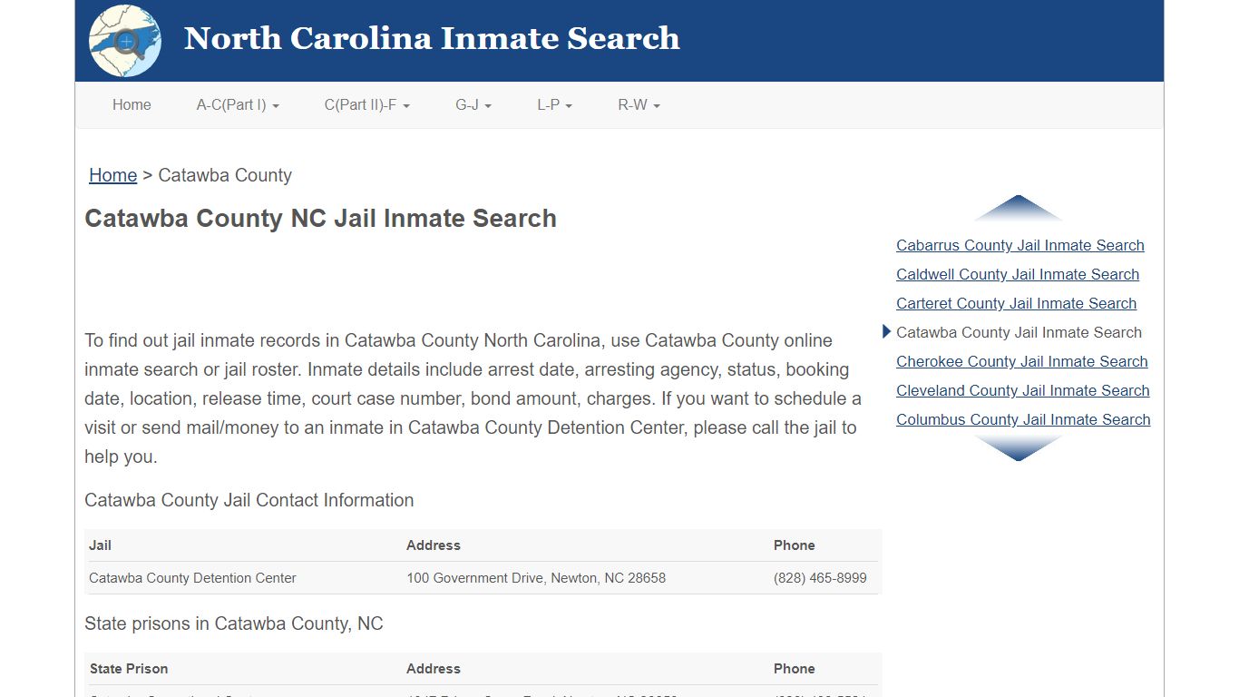Catawba County NC Jail Inmate Search